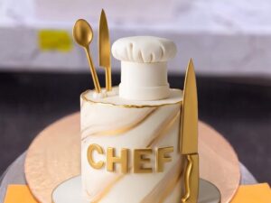 White and Gold Chef Cake in Lahore