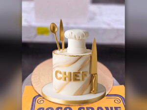 White and Gold Chef Cake in Lahore