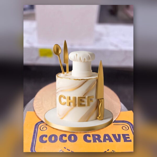 White and Gold Chef Cake in Lahore — delivered in Lake City, Lahore