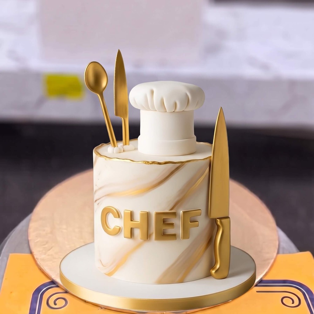 White and Gold Chef Cake in Lahore White and Gold Chef Cake by CocoCrave.pk in Lahore