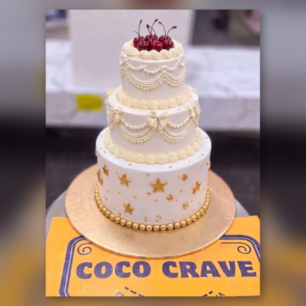 White and Gold Star Vintage Cake in Lahore — delivered in Lake City, Lahore