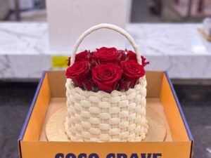 White Basket Cake with Red Roses in Lahore