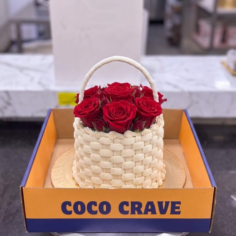 White Basket Cake with Red Roses in Lahore