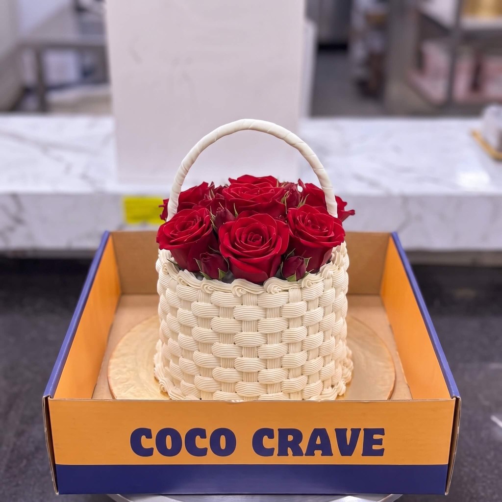 White Basket Cake with Red Roses in Lahore White Basket Cake with Red Roses in Lahore — CocoCrave Lahore