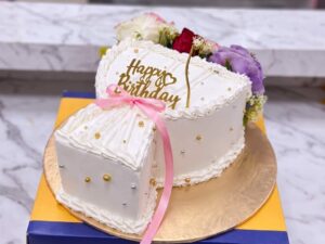 White Birthday Cake with Pink Floral Mini Cake in Lahore