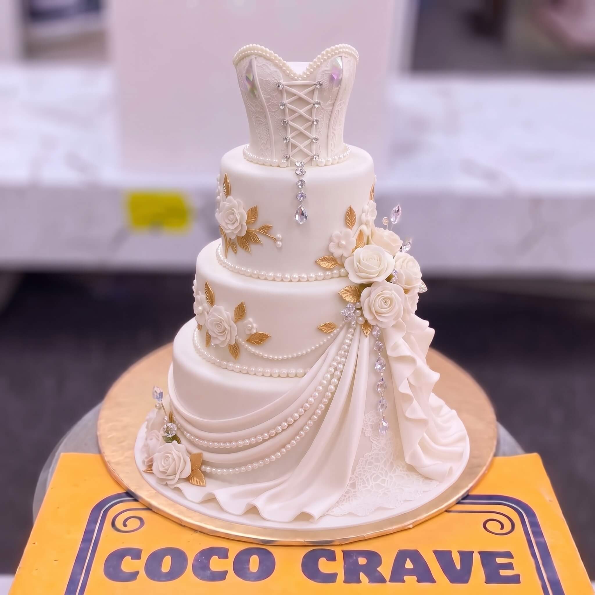 White Bridal Gown Pearl Cake in Lahore White Bridal Gown Pearl Cake in Lahore — CocoCrave Lahore