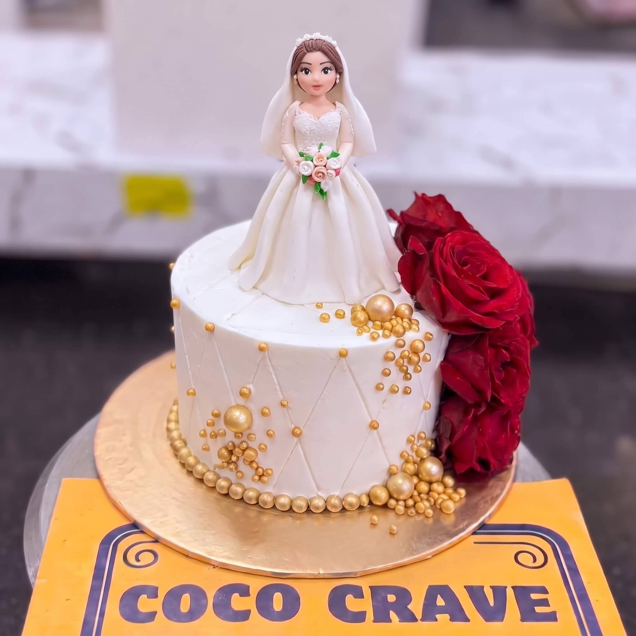 White Bride Cake with Red Rose Dress in Lahore White Bride Cake with Red Rose Dress in Lahore — CocoCrave Lahore