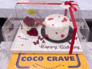 White Cake in Clear Gift Box with Roses in Lahore