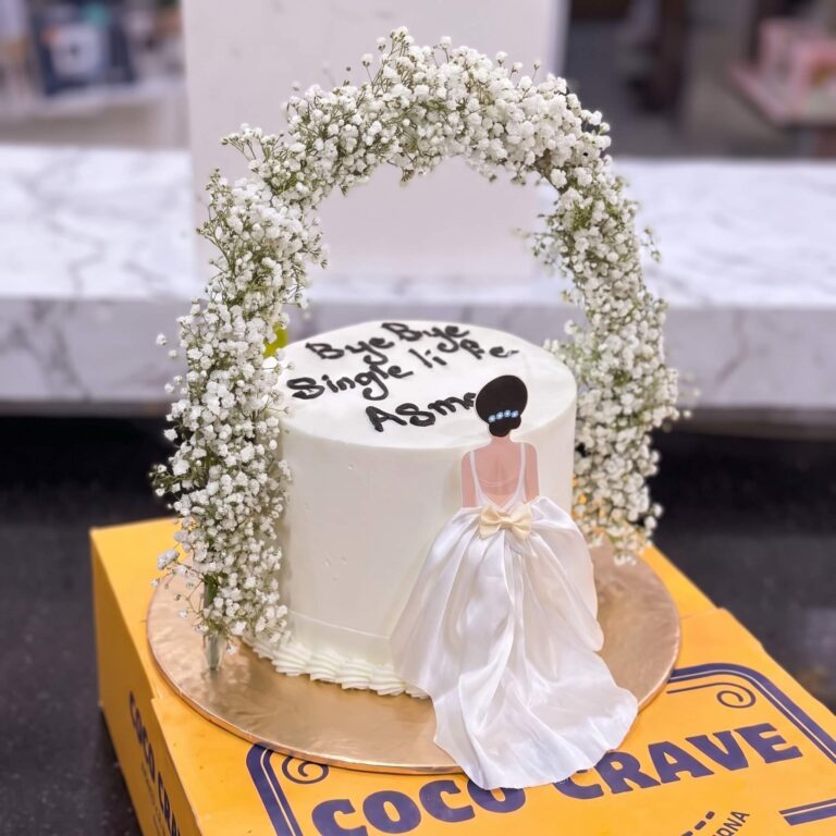 White Floral Arch Bridal Shower Cake in Lahore