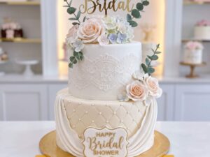 White Floral Two Tier Bridal Shower Cake in Lahore