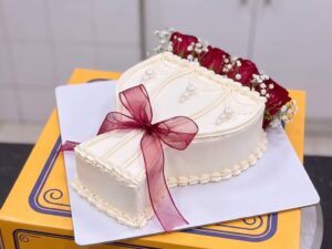 White Gift Box Cake with Pink Ribbon in Lahore
