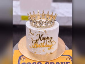 White Gold Leaf Crown Cake in Lahore