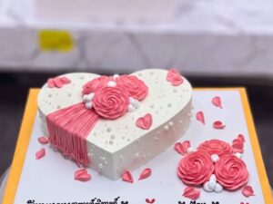 White Heart Cake with Pink Roses in Lahore