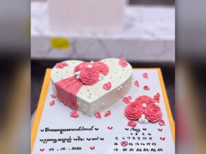 White Heart Cake with Pink Roses in Lahore