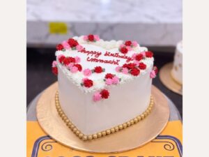 White Heart Cake with Red Rose Border in Lahore