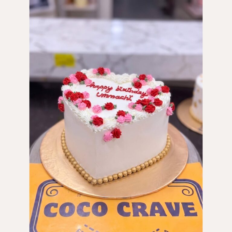 White Heart Cake with Red Rose Border in Lahore