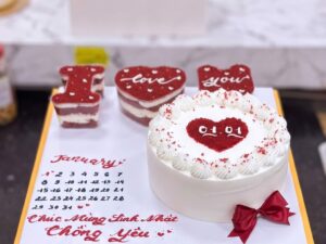 White Heart Calendar Cake for Husband in Lahore