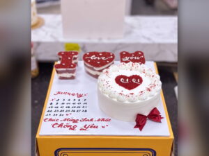 White Heart Calendar Cake for Husband in Lahore