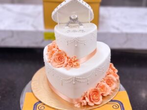White Heart Ring Box Two Tier Walima Cake in Lahore
