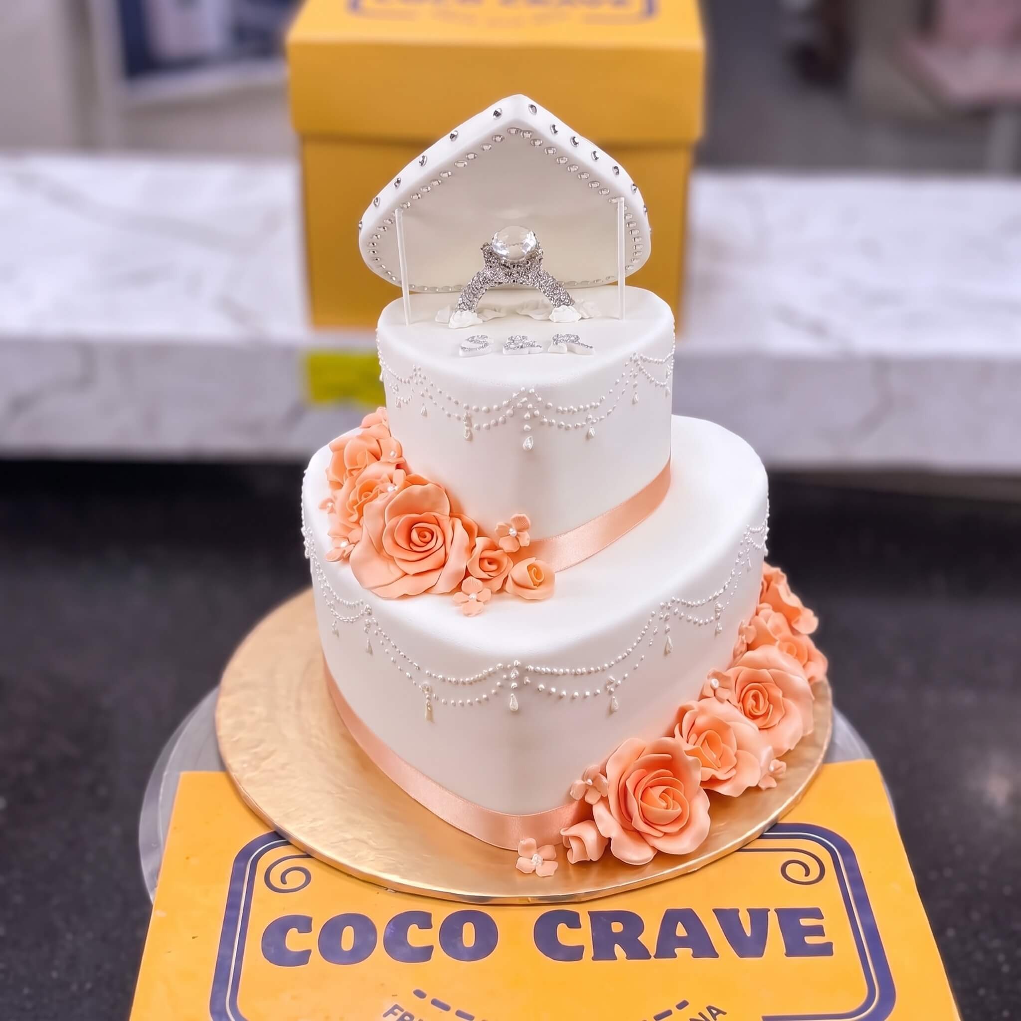 White Heart Ring Box Two Tier Walima Cake in Lahore White Heart Ring Box Two Tier Walima Cake in Lahore — CocoCrave Lahore