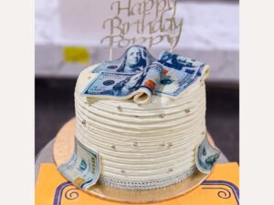 White Money Roll Blue Bow Birthday Cake in Lahore