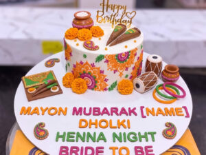 White Orange Mayoun Dholki Cake in Lahore — CocoCrave Lahore