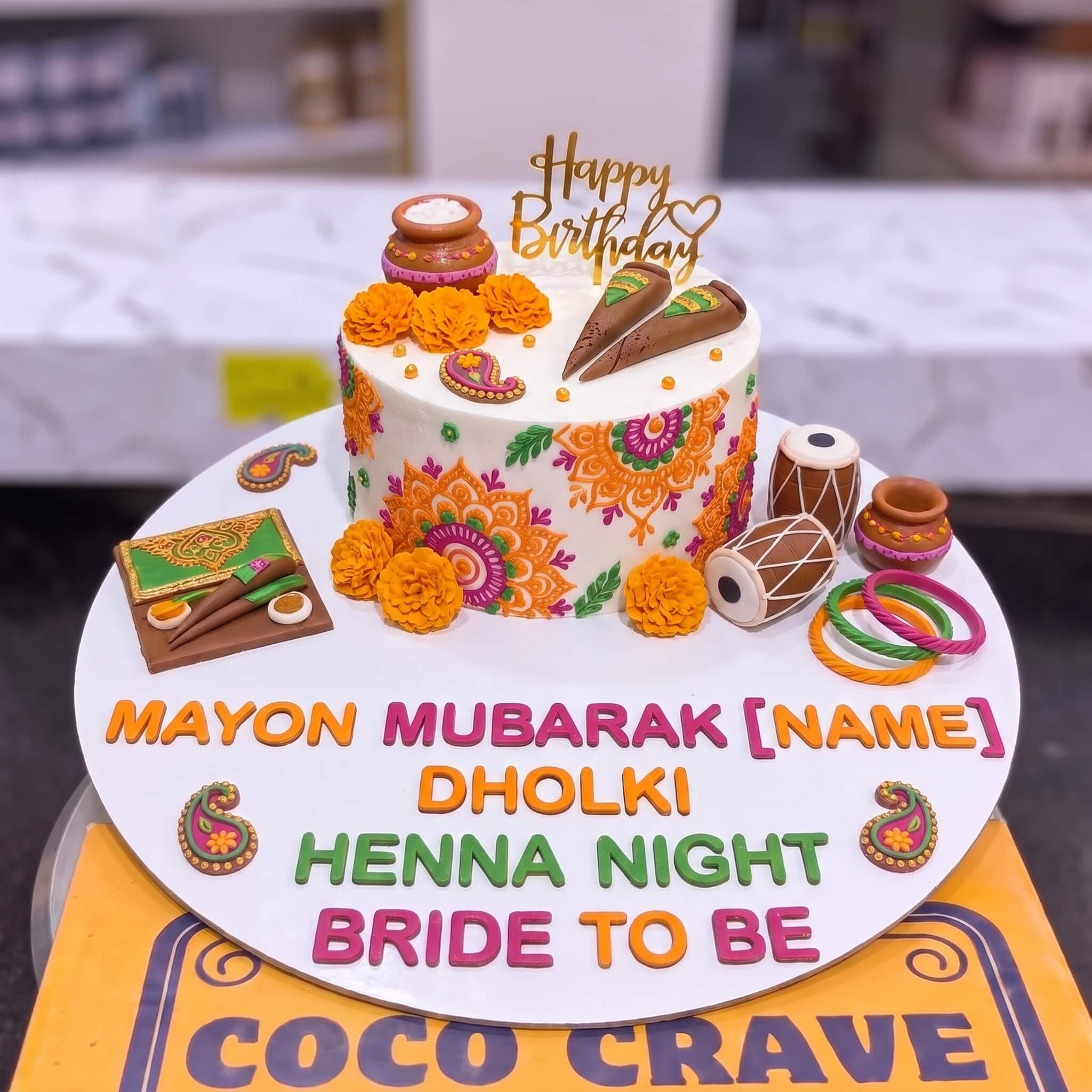 White Orange Mayoun Dholki Cake in Lahore White Orange Mayoun Dholki Cake in Lahore — CocoCrave Lahore