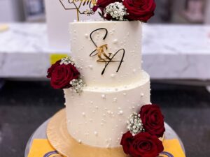 White Pearl and Red Rose Two Tier Nikkah Cake in Lahore