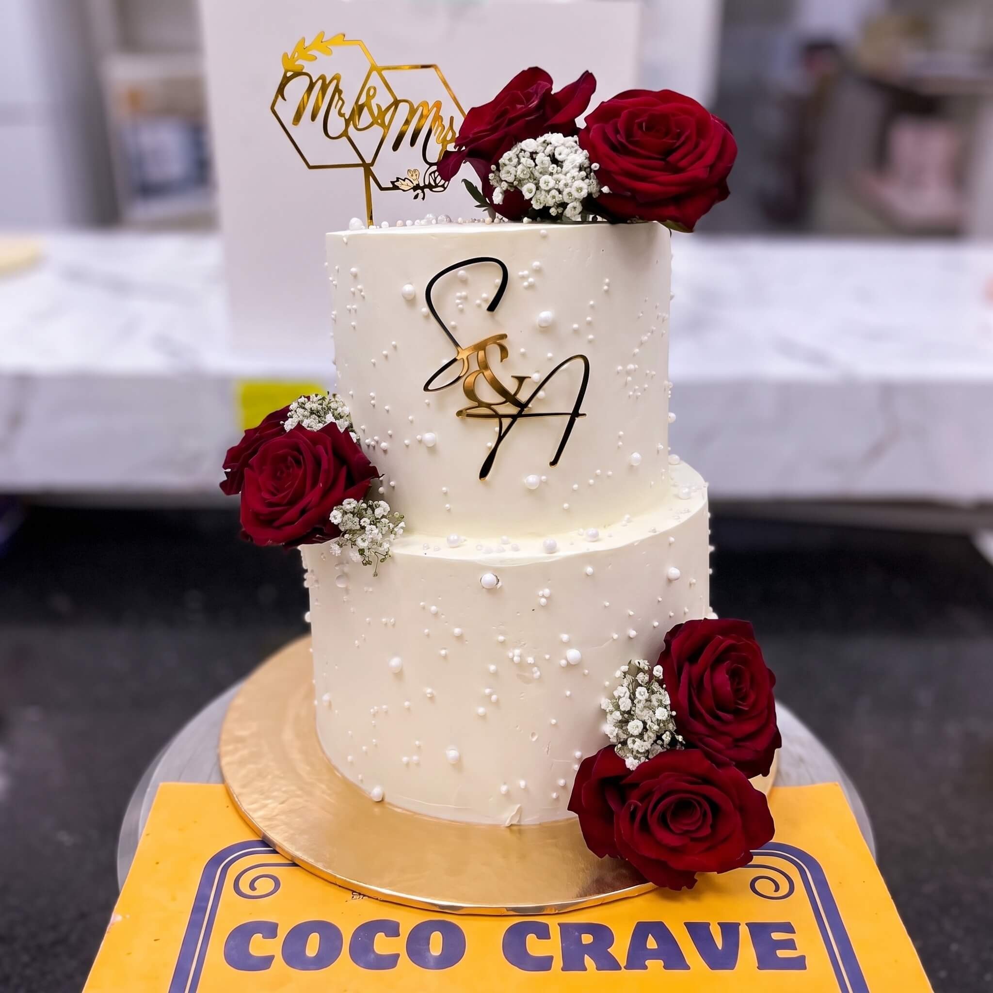 White Pearl and Red Rose Two Tier Nikkah Cake in Lahore White Pearl and Red Rose Two Tier Nikkah Cake in Lahore — CocoCrave Lahore