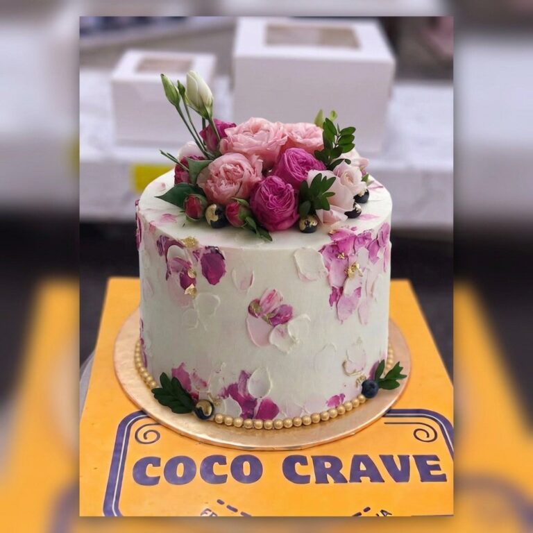White Pink Garden Floral Birthday Cake in Lahore