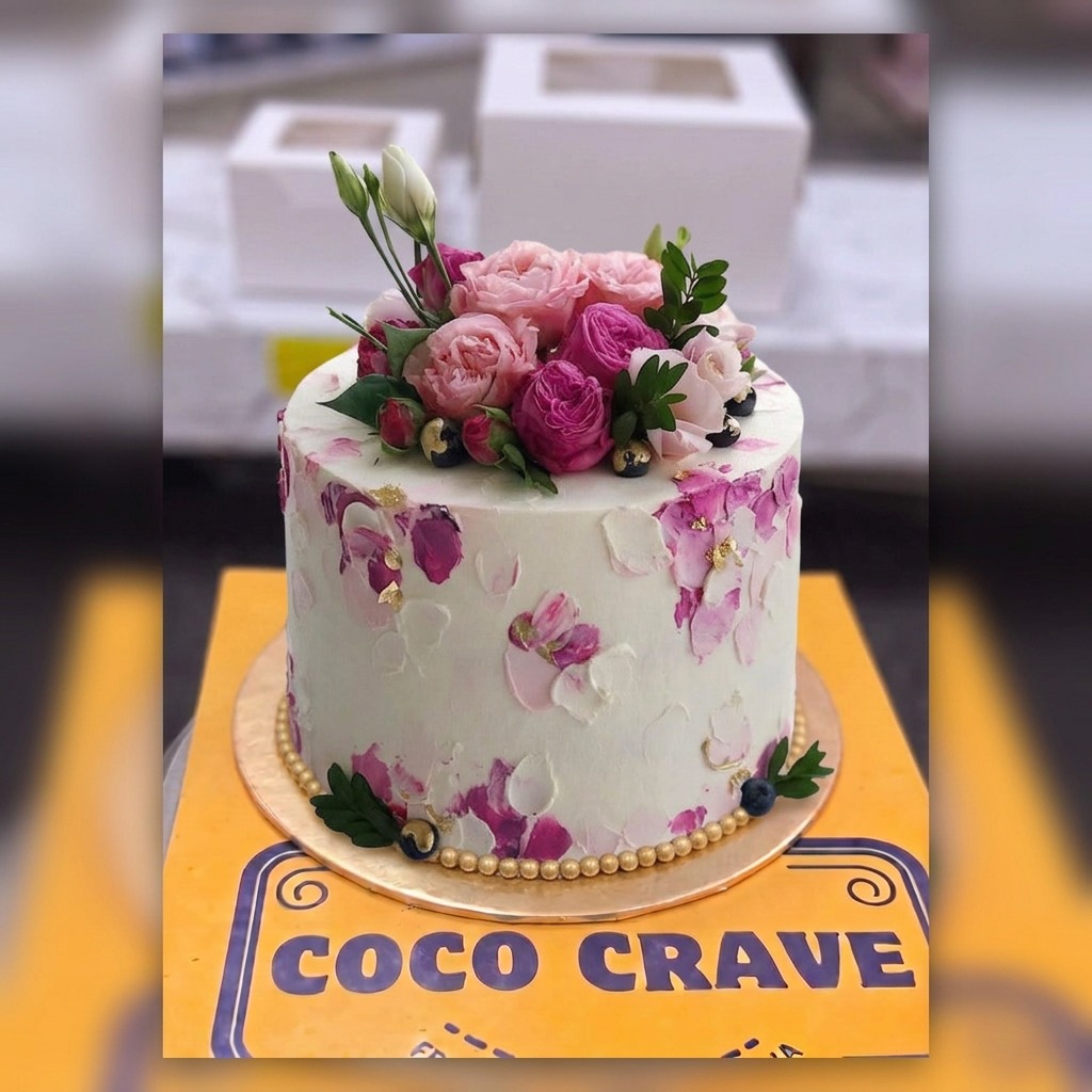 White Pink Garden Floral Birthday Cake in Lahore White Pink Garden Floral Birthday Cake in Lahore — CocoCrave Lahore