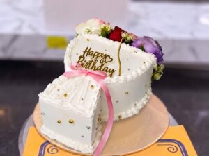 White Pink Half Heart Floral Cake in Lahore