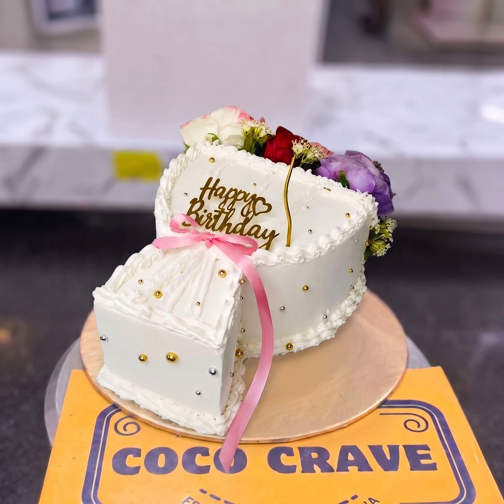 White Pink Half Heart Floral Cake in Lahore White Pink Half Heart Floral Cake in Lahore — CocoCrave Lahore