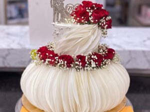 White Pleated Red Rose Two Tier Walima Cake in Lahore