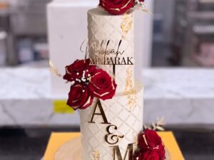 White Quilted Red Rose Two Tier Nikkah Cake in Lahore