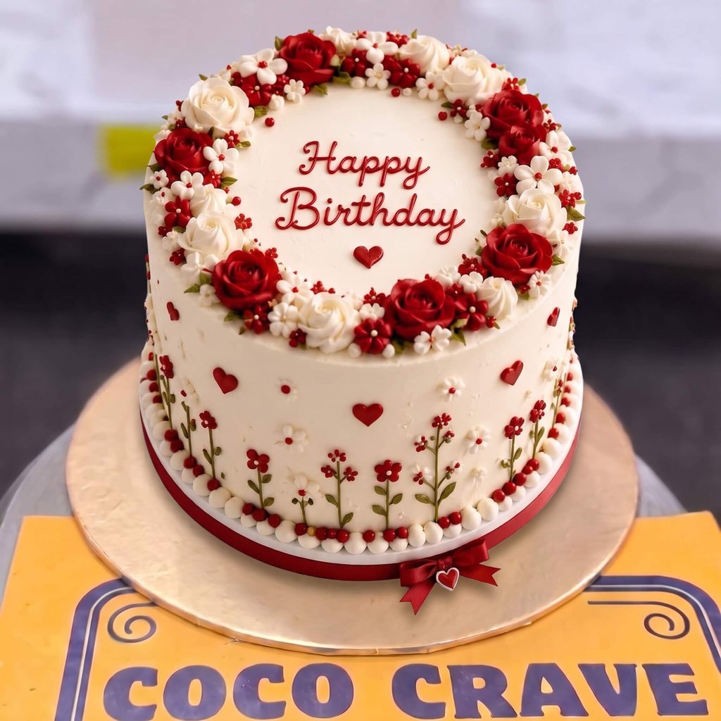 White Red Floral Wreath Birthday Cake in Lahore White Red Floral Wreath Birthday Cake in Lahore — CocoCrave Lahore