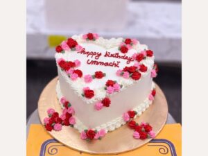 White Red Heart Birthday Cake with Roses in Lahore