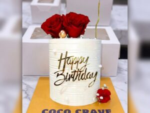 White Red Rose Gold Topper Birthday Cake in Lahore