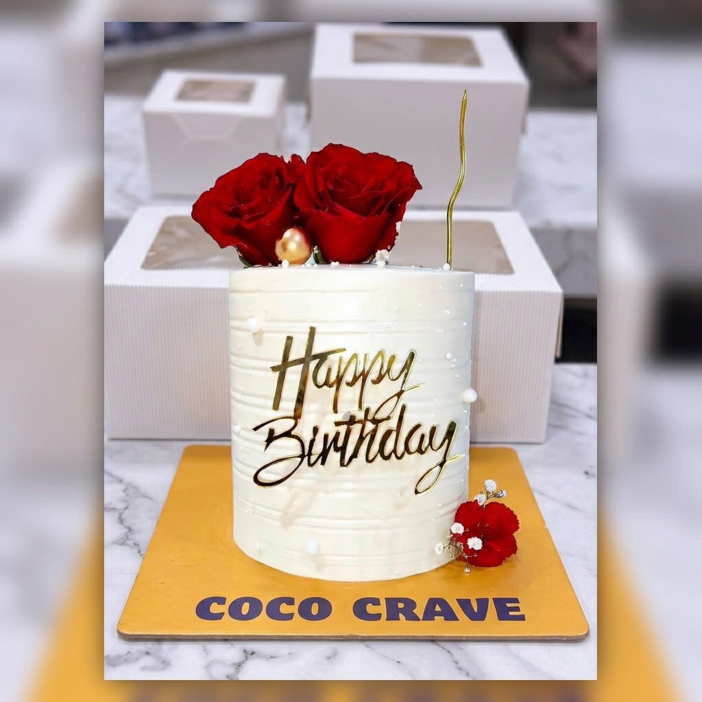 White Red Rose Gold Topper Birthday Cake in Lahore White Red Rose Gold Topper Birthday Cake in Lahore — CocoCrave Lahore