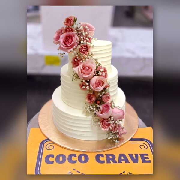 White Rose Cascade Wedding Cake in Lahore — delivered in Sabzazar, Lahore
