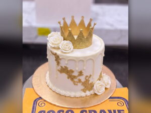 White Rose Gold Drip Crown Cake in Lahore