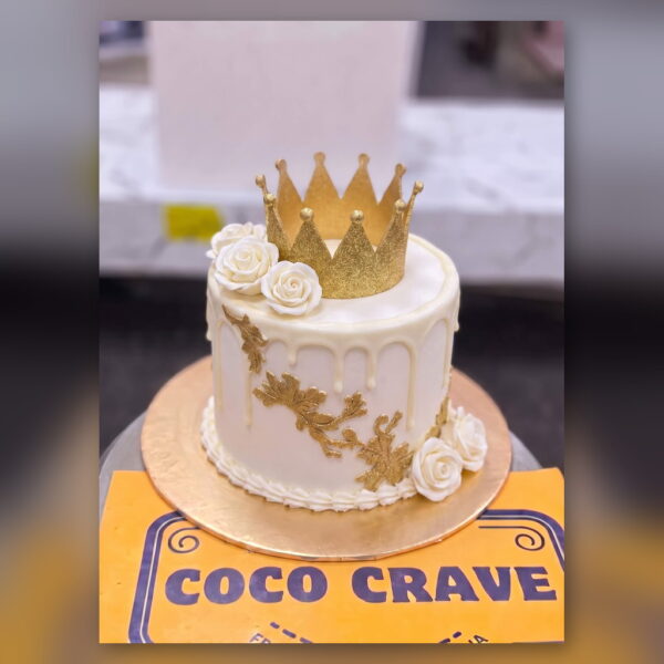 White Rose Gold Drip Crown Cake in Lahore — delivered in Lahore