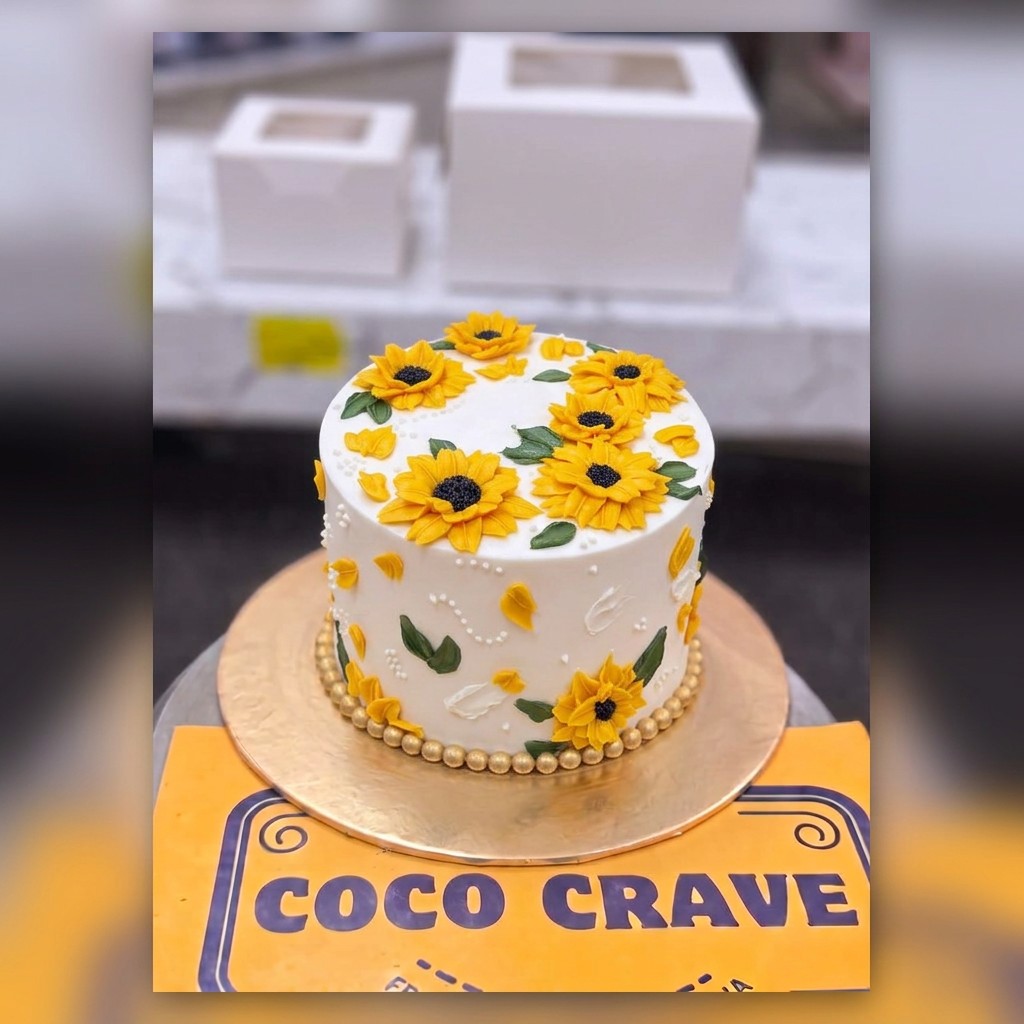 White Sunflower Floral Birthday Cake in Lahore White Sunflower Floral Birthday Cake in Lahore — CocoCrave Lahore