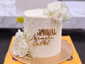 White Textured Rose Nikkah Mubarak Cake in Lahore