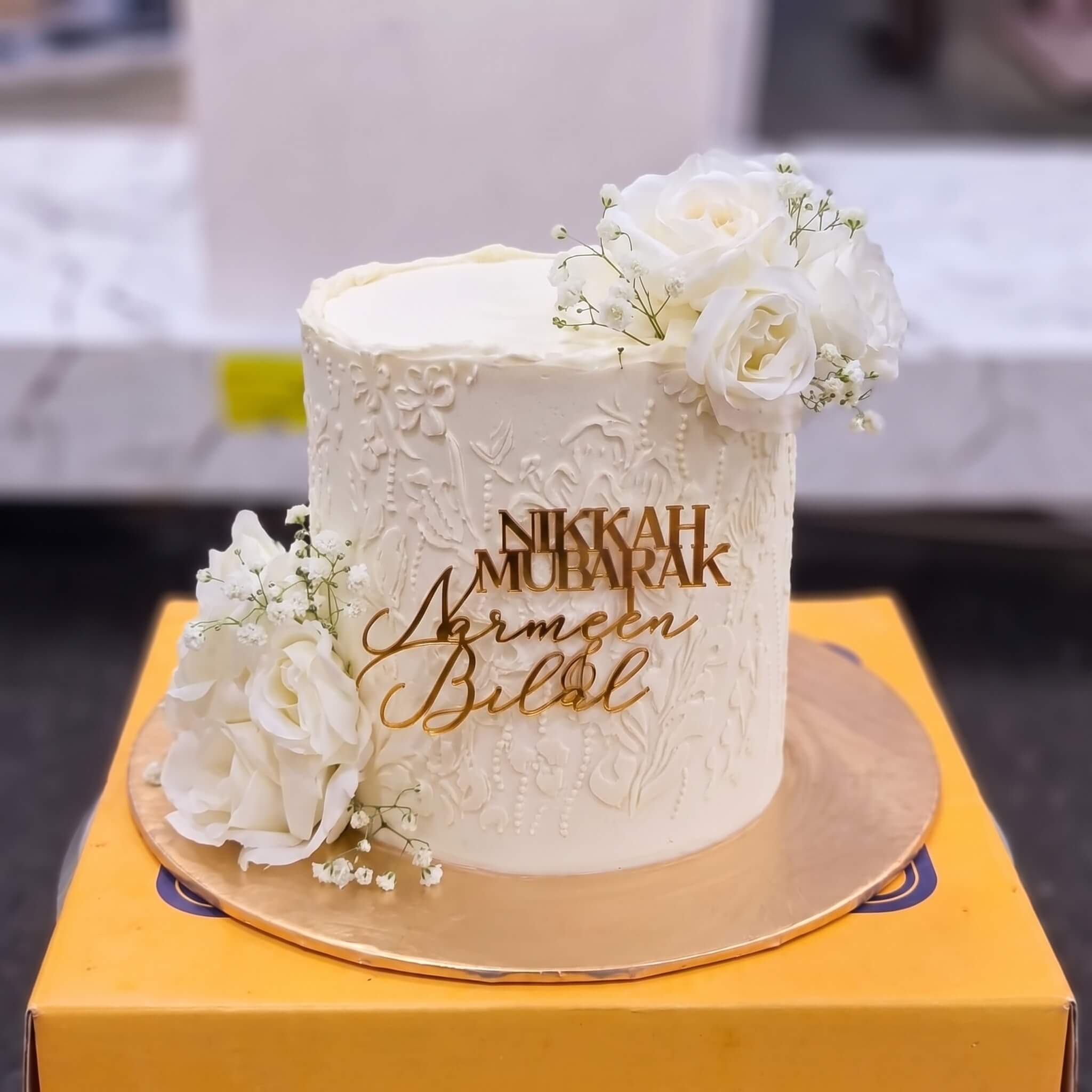 White Textured Rose Nikkah Mubarak Cake in Lahore White Textured Rose Nikkah Mubarak Cake in Lahore — CocoCrave Lahore