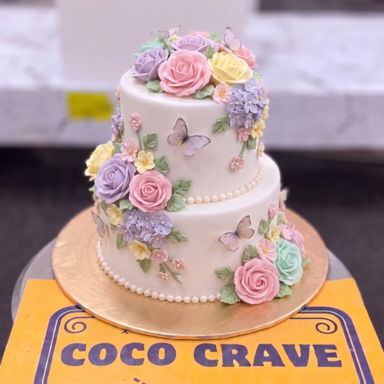 White Two Tier Pastel Rose Cake in Lahore