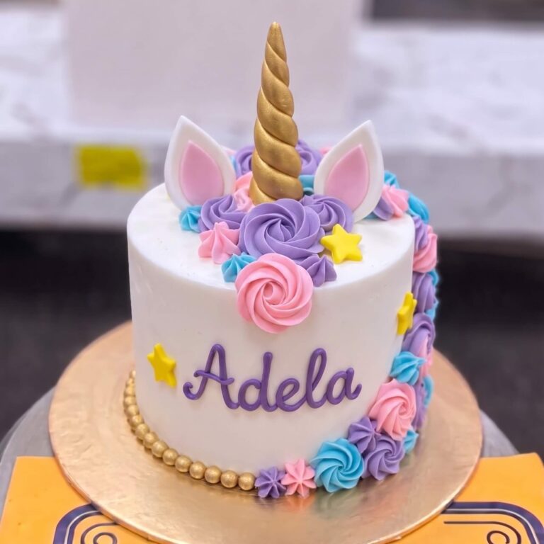 White Unicorn Cake with Purple Roses in Lahore