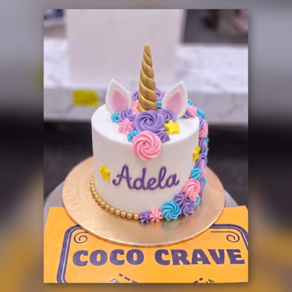 White Unicorn Cake with Purple Roses in Lahore — delivered in Lake City, Lahore