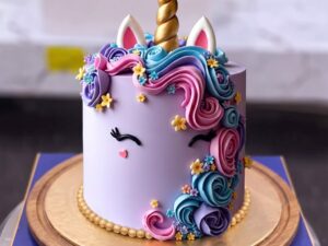 White Unicorn Face Cake with Purple Mane in Lahore