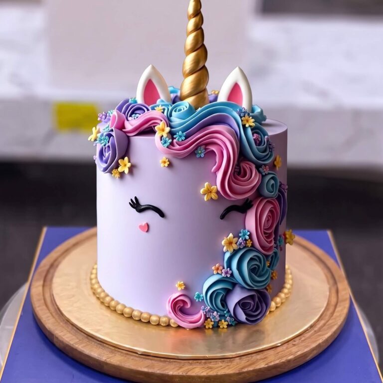 White Unicorn Face Cake with Purple Mane in Lahore